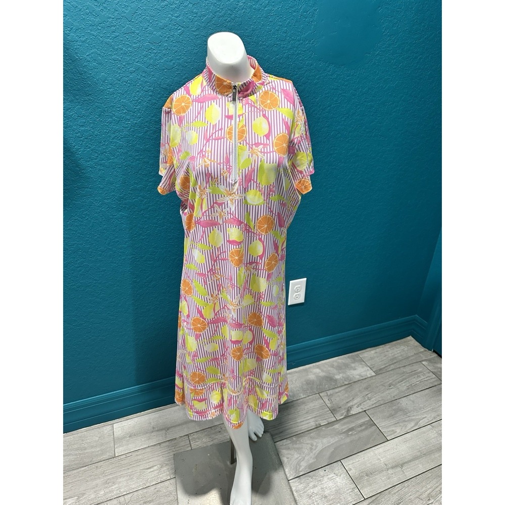 Tail Activewear Dress Golf Tennis Tropical Citrus Print Mock Neck Pleated S